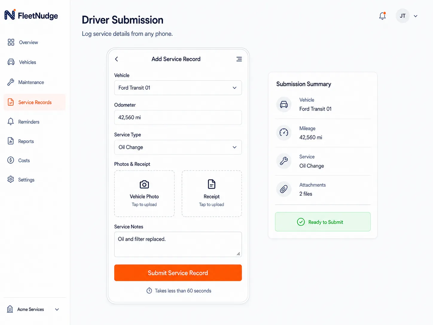 Driver submission on mobile